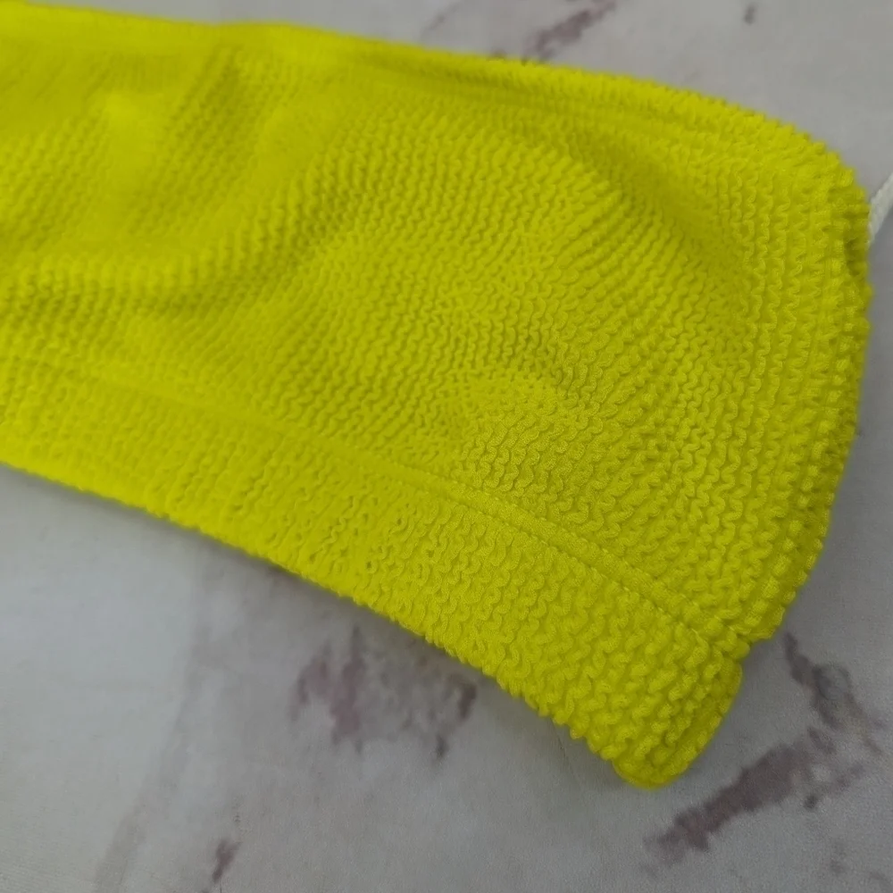 Good American Swim Top Women Yellow Crinkle Band Bandeau Strapless